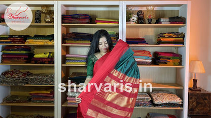 Green and Red Pure Gadwal Silk Saree