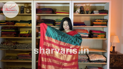 Green and Red Pure Gadwal Silk Saree