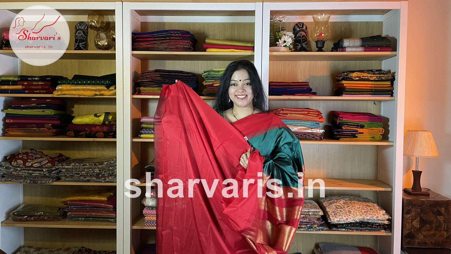 Green and Red Pure Gadwal Silk Saree