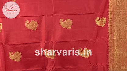 Pure Red and Gold 2 gm Zari Kanchipuram Silk Saree