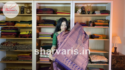 Dark Purple Kanchipuram Silk Saree with Innovative Designs and Pure Zari