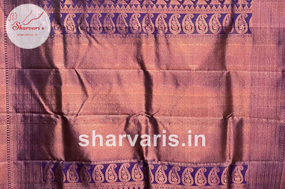 Dark Purple Kanchipuram Silk Saree with Innovative Designs and Pure Zari