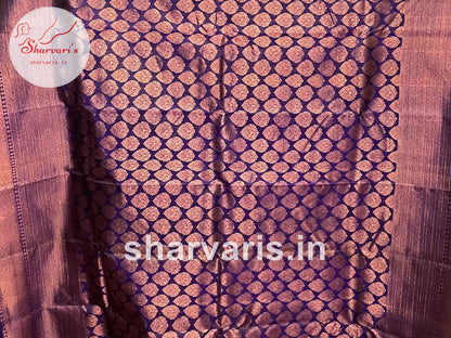 Dark Purple Kanchipuram Silk Saree with Innovative Designs and Pure Zari