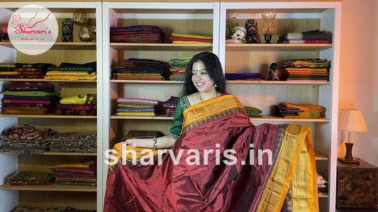 Maroon and Yellow Pure Gadwal Silk Saree