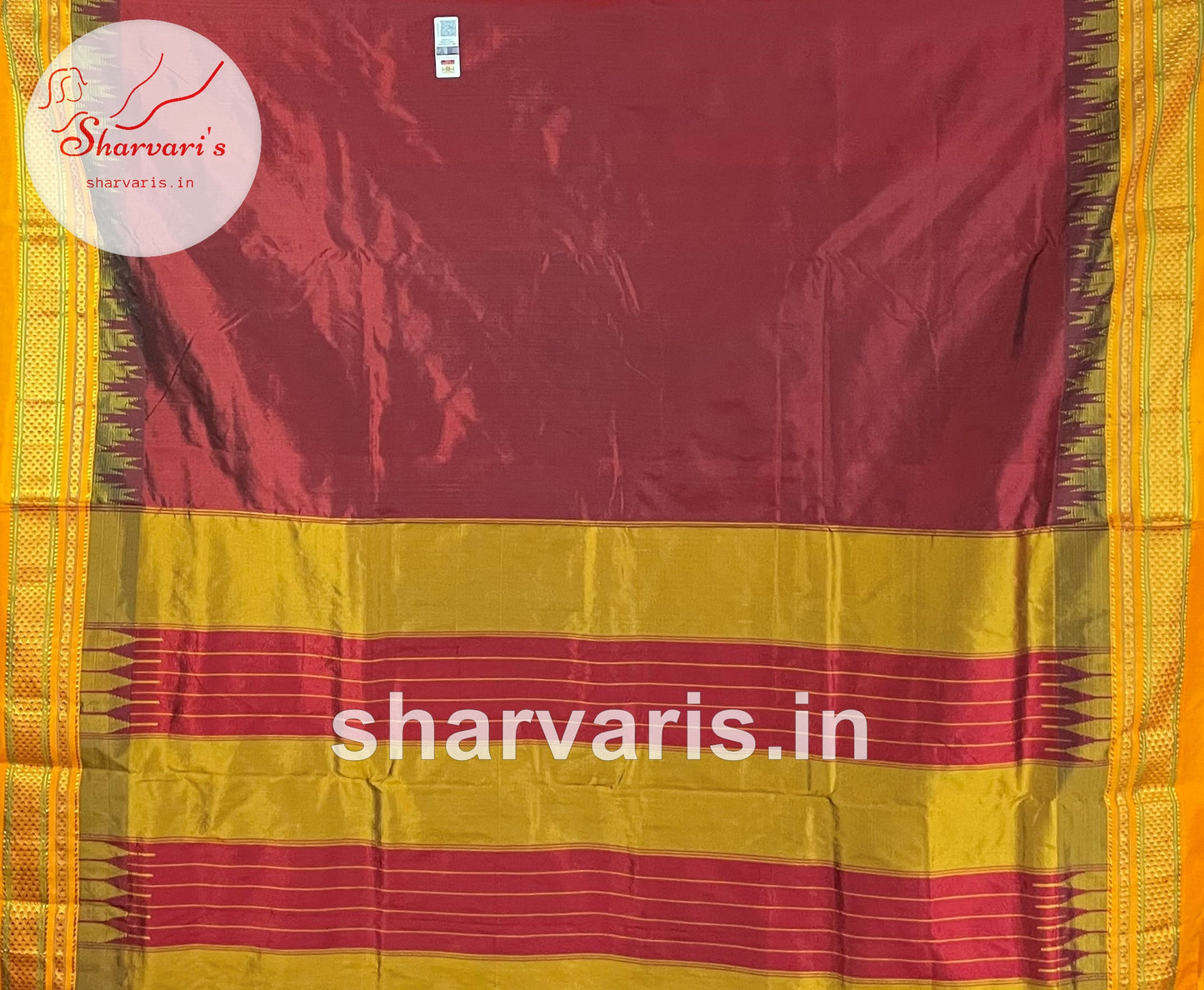 Maroon and Yellow Pure Gadwal Silk Saree