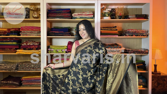 Black and Gold Banarasi/Vivaaha Silk Saree with Jaal Work