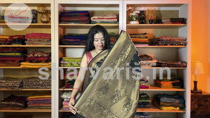 Black and Gold Banarasi/Vivaaha Silk Saree with Jaal Work