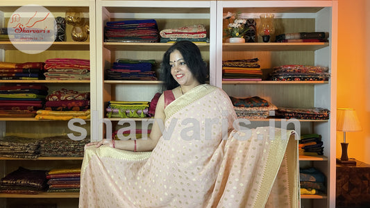 Pastel Peach Banarasi Khaddi Georgette Sari with Minakari Weaving