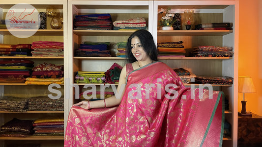 Pink Banarasi Moonga Silk Saree with Minakari Jaal Weaving