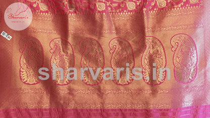 Pink Banarasi Moonga Silk Saree with Minakari Jaal Weaving