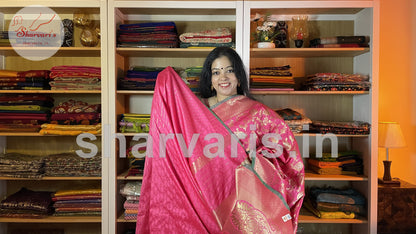 Pink Banarasi Moonga Silk Saree with Minakari Jaal Weaving