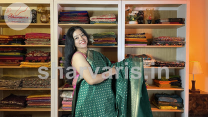 Bottle Green Banarasi Saree with Gold Zari Buttas