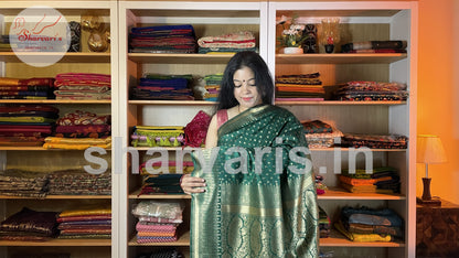 Bottle Green Banarasi Saree with Gold Zari Buttas