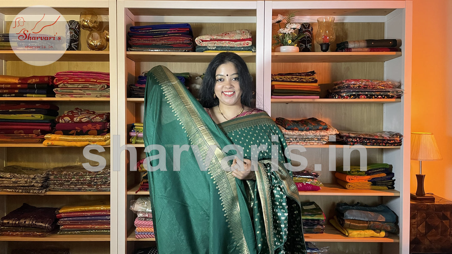 Bottle Green Banarasi Saree with Gold Zari Buttas