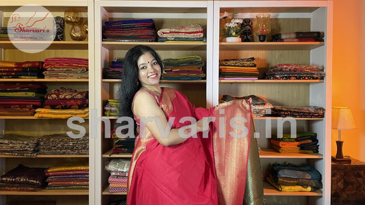 Crimson Red Banarasi Silk Saree with rich Zari borders and Pallu