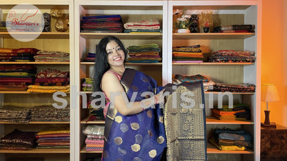 Navy Blue Banarasi Silk Blend Saree with 18 Inches Border