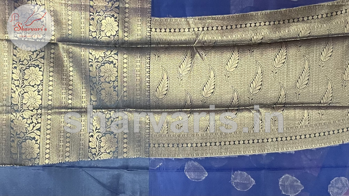 Navy Blue Banarasi Silk Blend Saree with 18 Inches Border