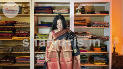 Black and Red Banarasi Silk Blend Saree with 18 Inches Border