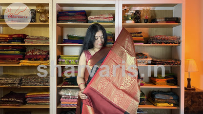 Black and Red Banarasi Silk Blend Saree with 18 Inches Border