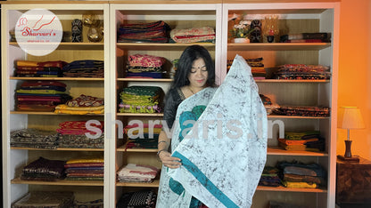 Teal Green Mulmul Cotton Saree