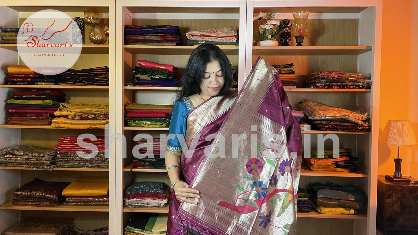 Wine Colour Moonga Jute Silk Saree with Paithani Pallu