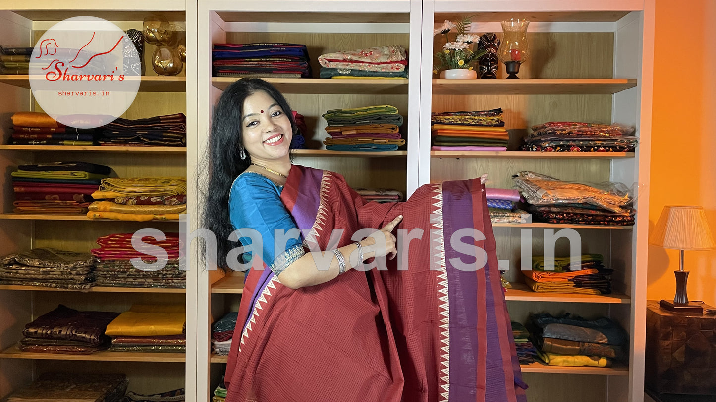 Maroon Mangalgiri Cotton Saree with Thread Work Borders