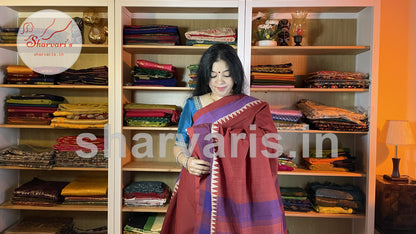 Maroon Mangalgiri Cotton Saree with Thread Work Borders