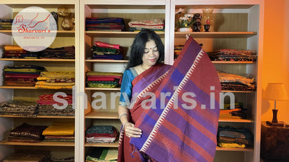 Maroon Mangalgiri Cotton Saree with Thread Work Borders