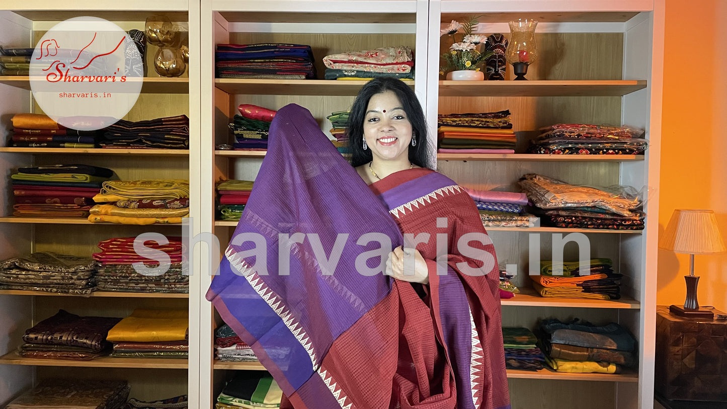 Maroon Mangalgiri Cotton Saree with Thread Work Borders