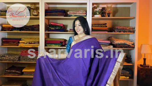 Purple Mangalgiri Cotton Saree with Zari Work Temple Borders