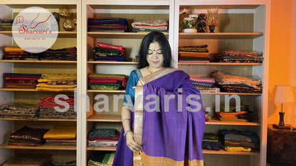 Purple Mangalgiri Cotton Saree with Zari Work Temple Borders