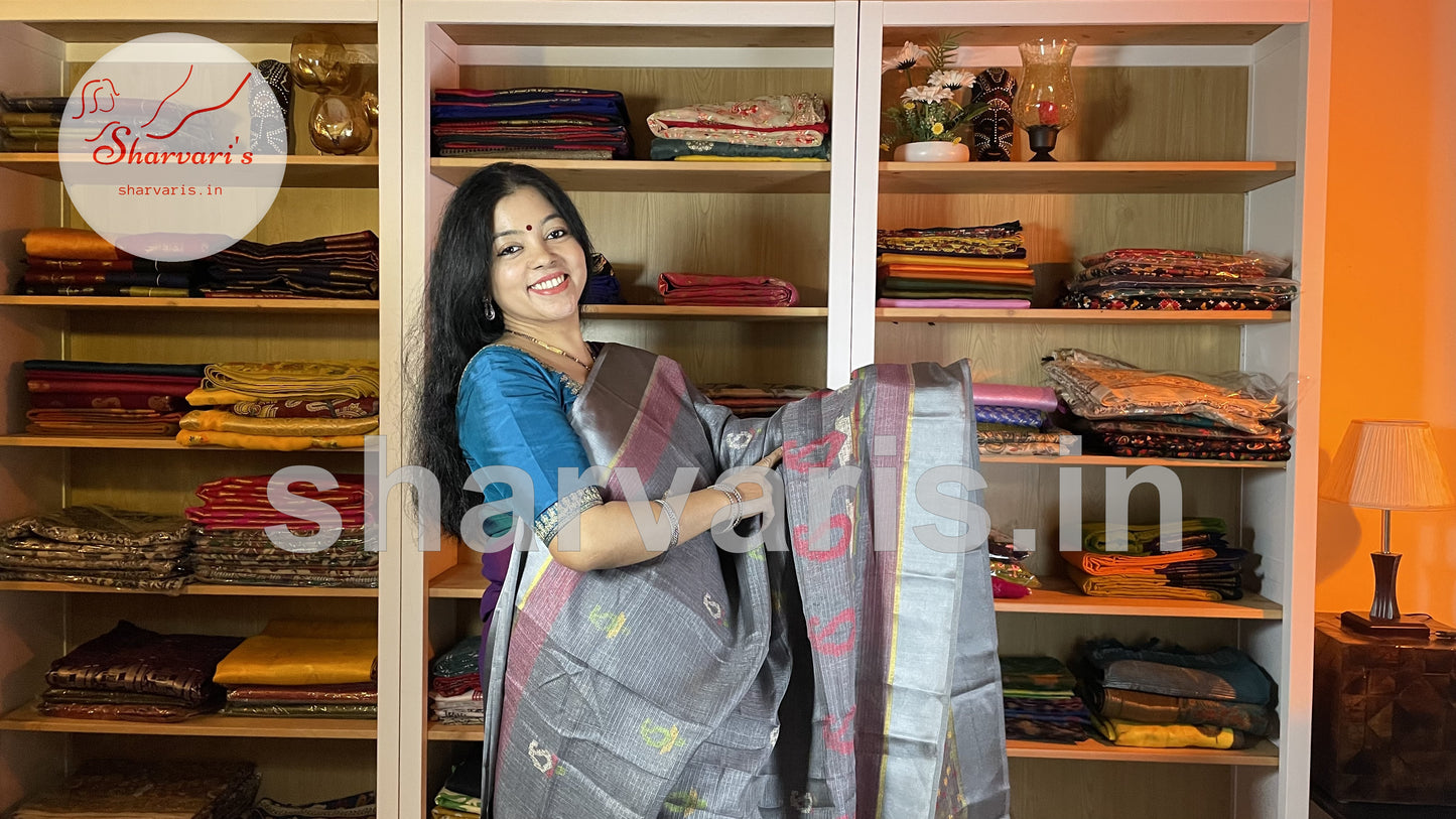 Pewter Grey Soft Kota Silk Saree with Satin Borders