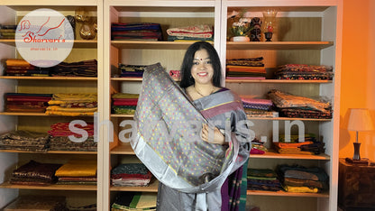 Pewter Grey Soft Kota Silk Saree with Satin Borders