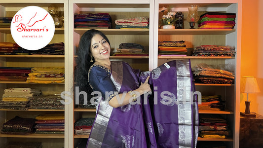 Dark Purple Pure Kanchipuram Silk Saree with Silver Zari Work
