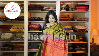 Pear Green Kanchipuram Silk Saree with Thread Work Motifs