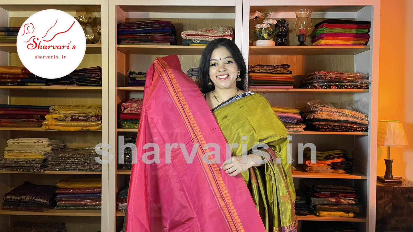 Pear Green Kanchipuram Silk Saree with Thread Work Motifs