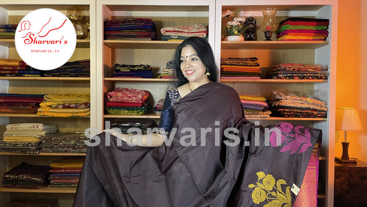 Chocolate Brown Kanchipuram Silk Saree with Thread Work Motifs