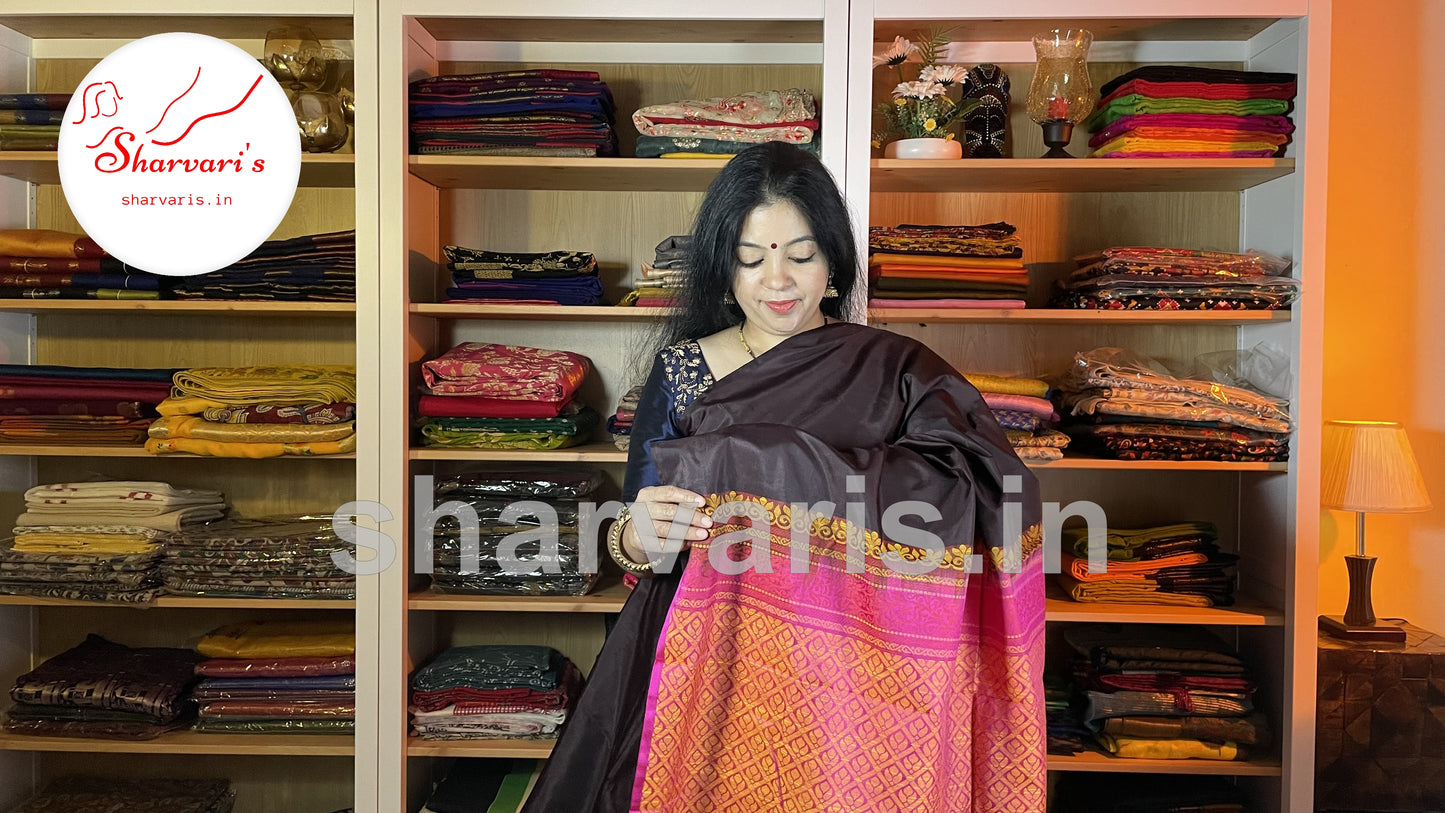 Chocolate Brown Kanchipuram Silk Saree with Thread Work Motifs