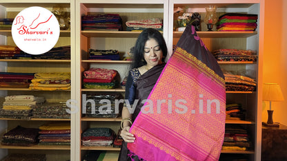 Chocolate Brown Kanchipuram Silk Saree with Thread Work Motifs