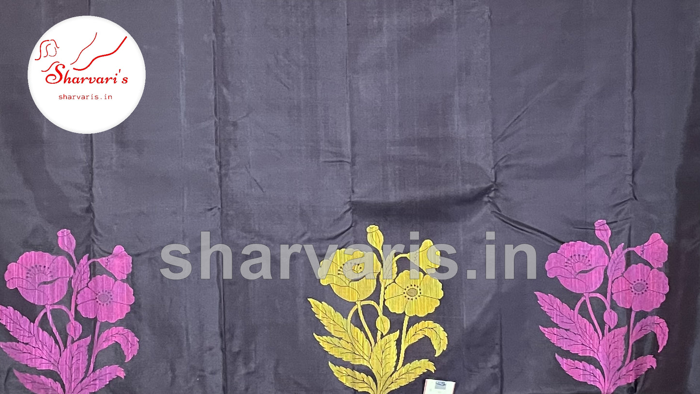 Chocolate Brown Kanchipuram Silk Saree with Thread Work Motifs