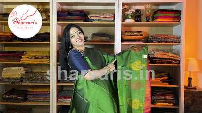 Emerald Green Kanchipuram Silk Saree with Thread Work Motifs