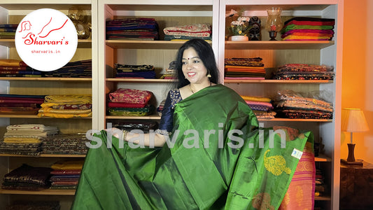 Emerald Green Kanchipuram Silk Saree with Thread Work Motifs