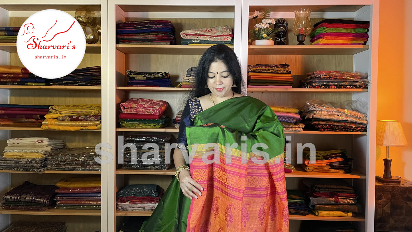 Emerald Green Kanchipuram Silk Saree with Thread Work Motifs