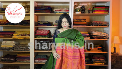 Emerald Green Kanchipuram Silk Saree with Thread Work Motifs