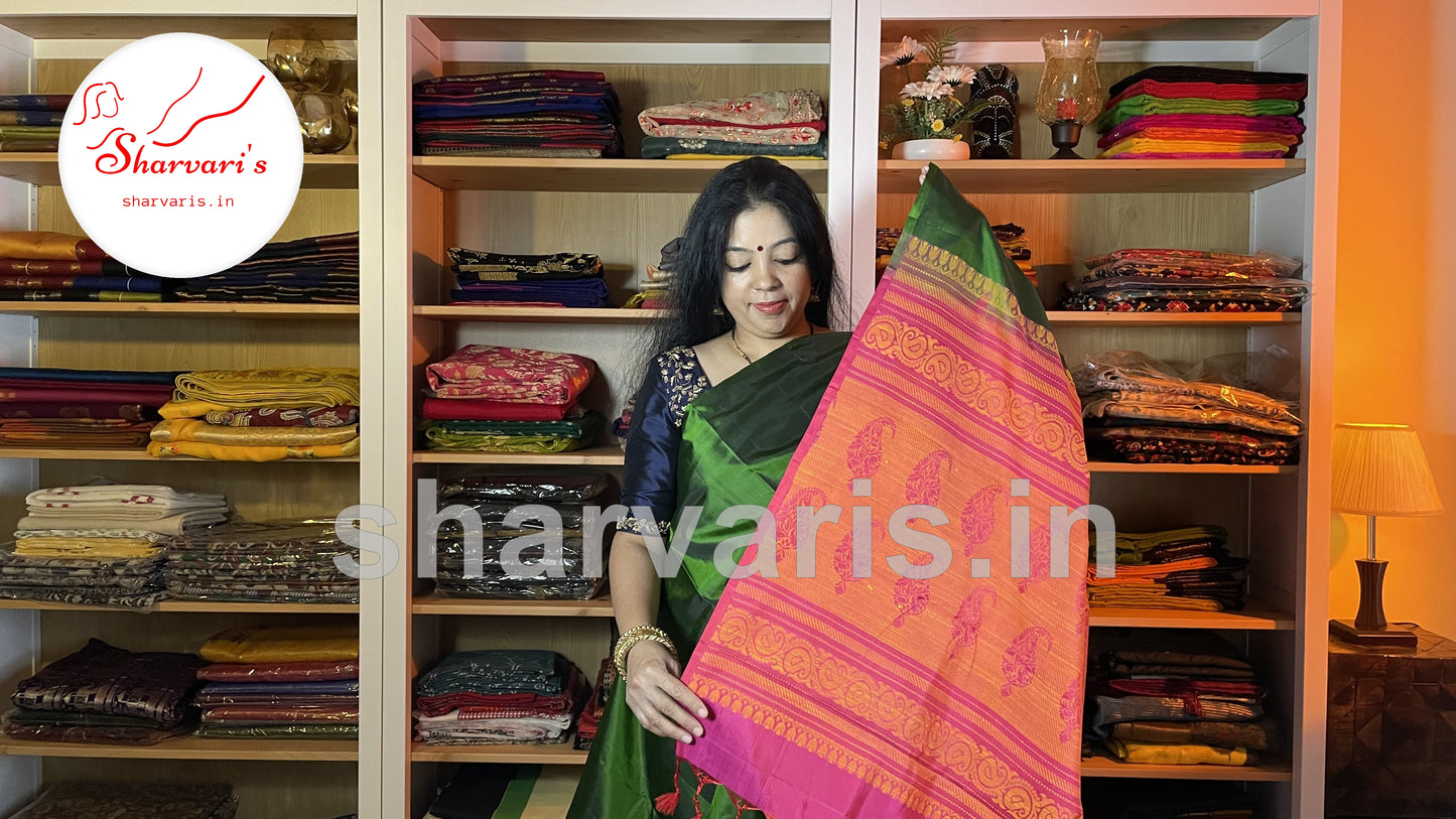 Emerald Green Kanchipuram Silk Saree with Thread Work Motifs