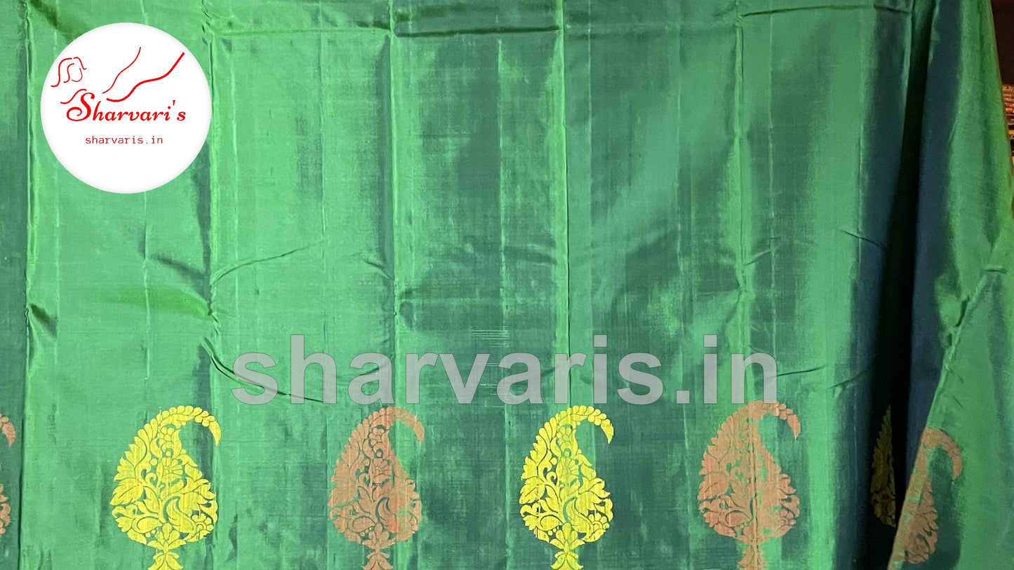 Emerald Green Kanchipuram Silk Saree with Thread Work Motifs