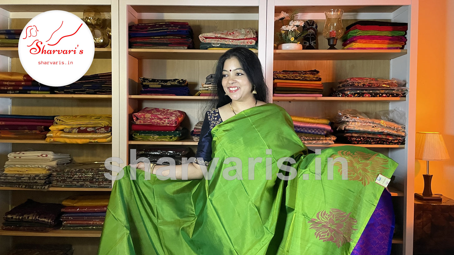 Shamrock Green Kanchipuram Silk Saree with Thread Work Motifs