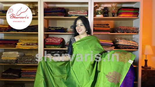 Shamrock Green Kanchipuram Silk Saree with Thread Work Motifs