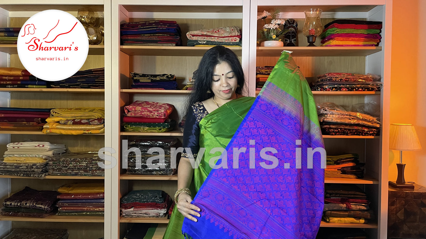 Shamrock Green Kanchipuram Silk Saree with Thread Work Motifs