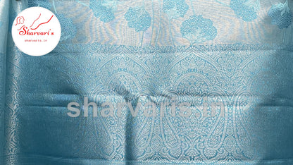 Sky Blue Pure Kanchipuram Bridal Silk Saree with Silver Zari